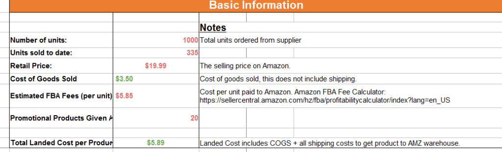 Amazon FBA fees and calculating basic information in a spreadsheet