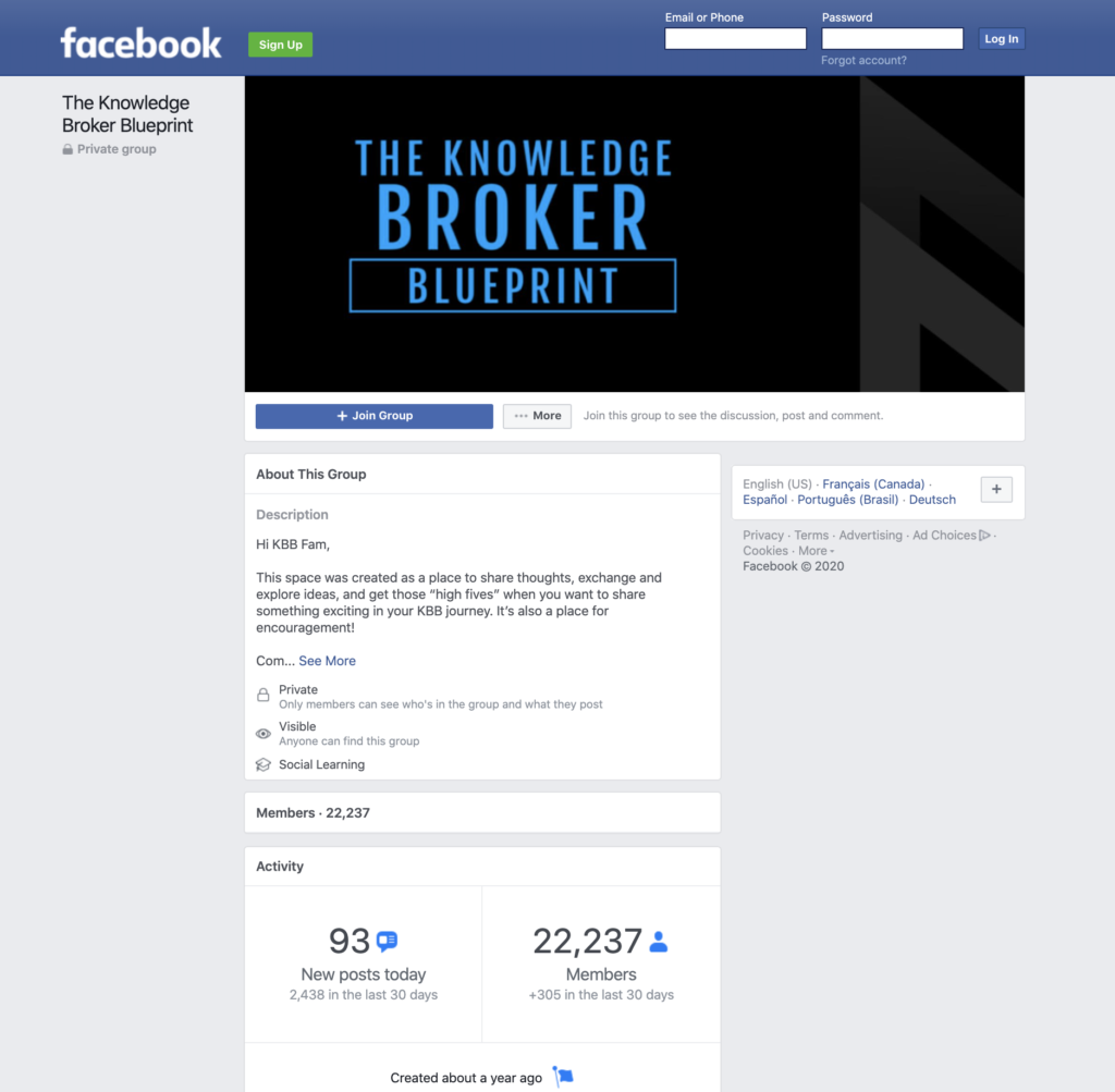 knowledge broker blueprint facebook group